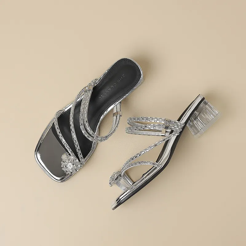 ZHR Rhinestone Quiet Slide Slippers Women's Beige-11