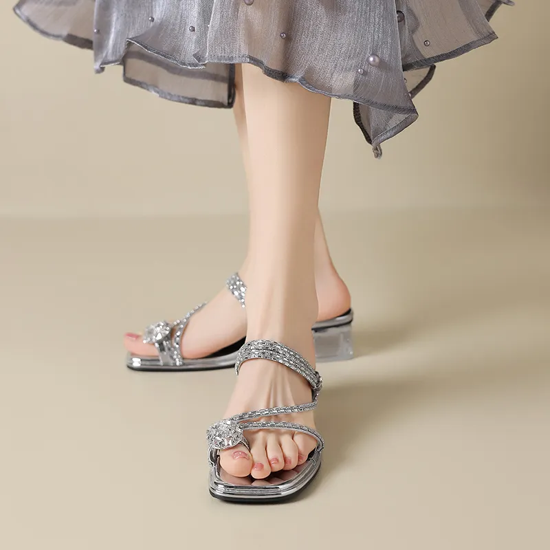 ZHR Rhinestone Quiet Slide Slippers Women's Beige-10