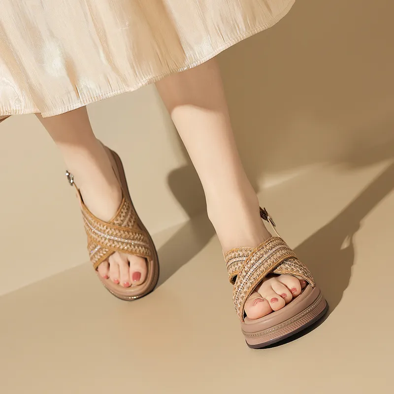 ZHR One Strap Sandals Women's Apricot-4