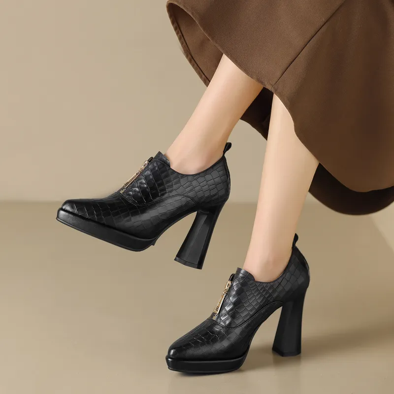 ZHR Chunky Heel High Heels 10cm Women's-4