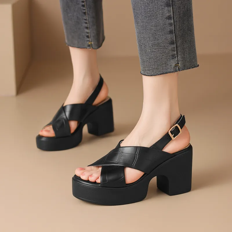 ZHR Chunky Heel High Heels 9cm Women's-12