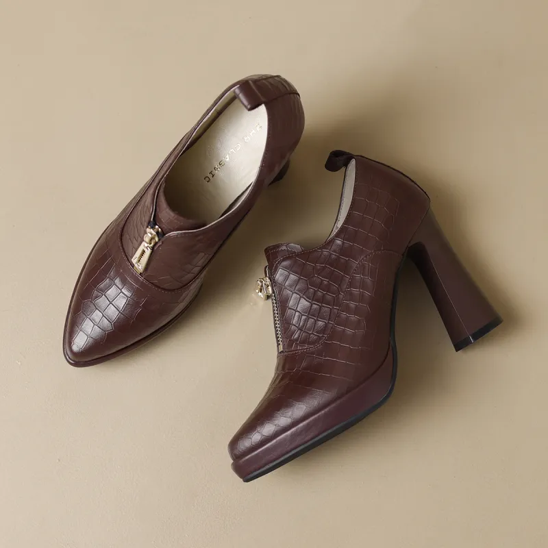 ZHR Chunky Heel High Heels 10cm Women's-19