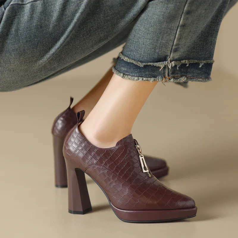 ZHR Chunky Heel High Heels 10cm Women's-17
