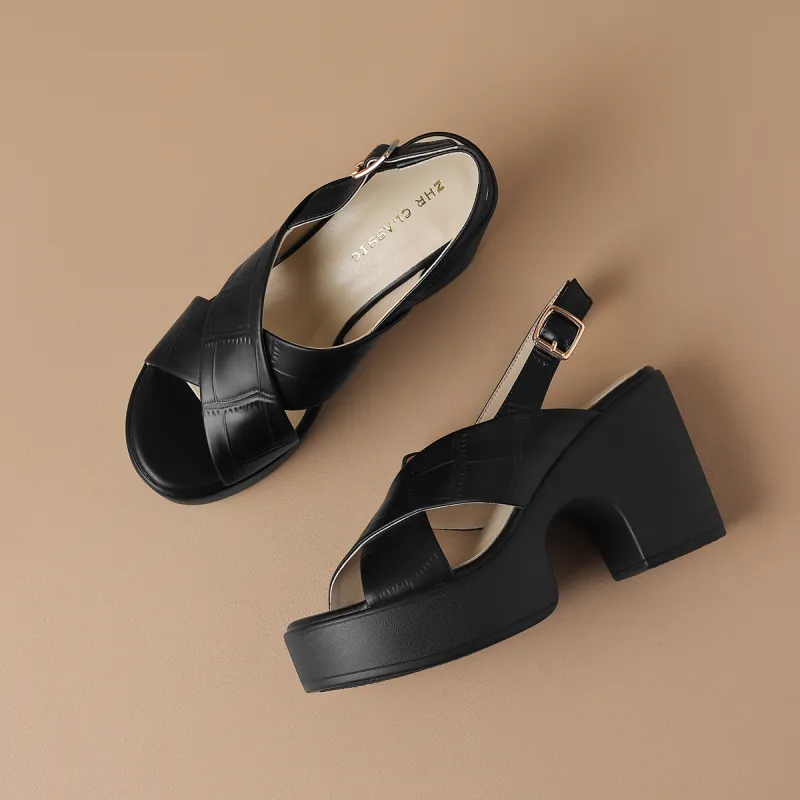 ZHR Chunky Heel High Heels 9cm Women's-15