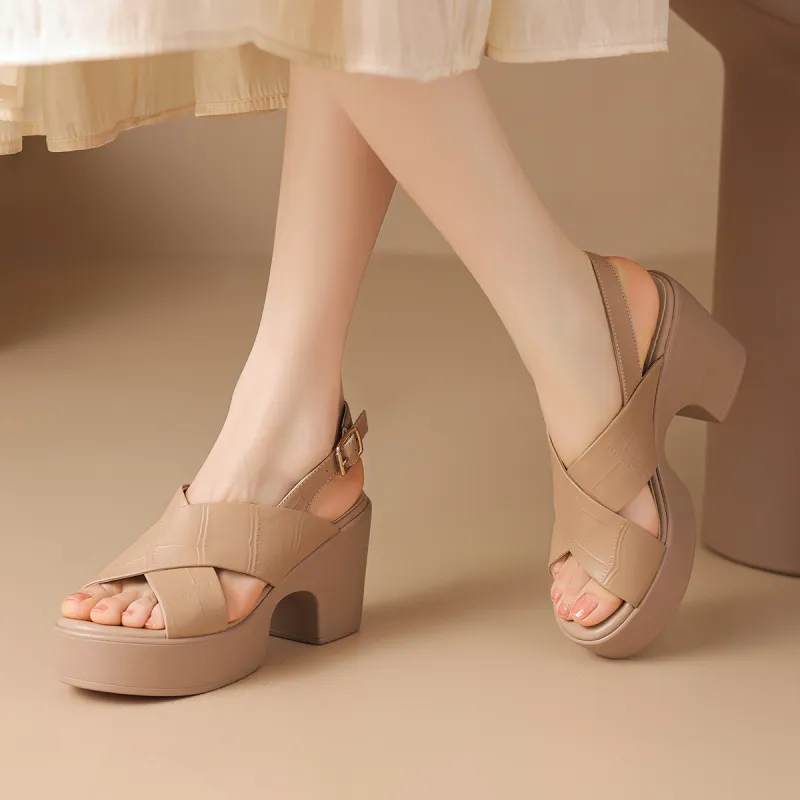 ZHR Chunky Heel High Heels 9cm Women's-20