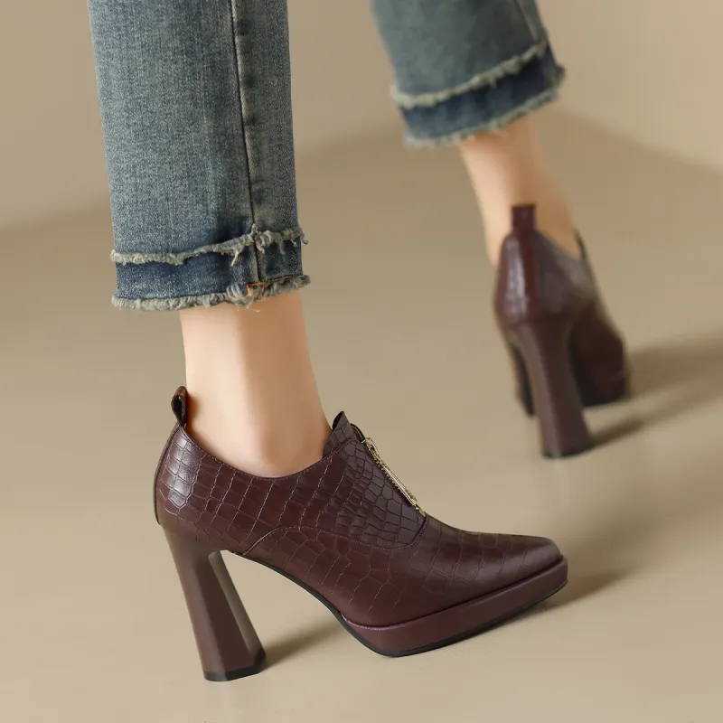 ZHR Chunky Heel High Heels 10cm Women's-16