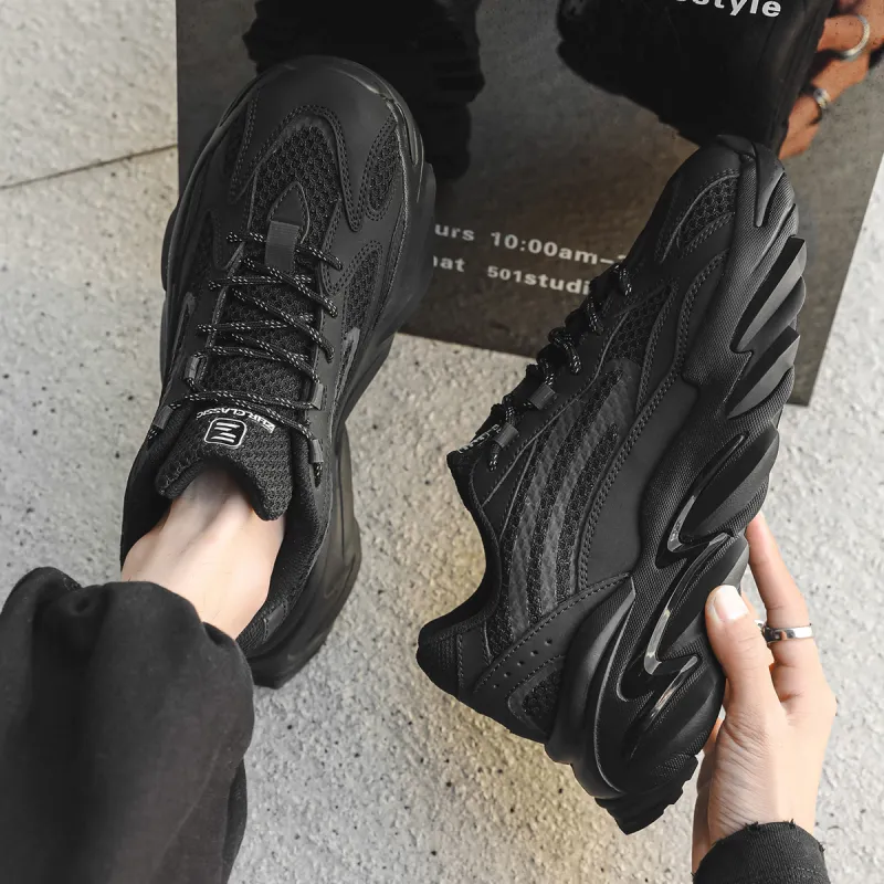 ZHR Black Warrior Cushioning Anti-Slip And Wear-Resistant Height Increasing Low-Top Chunky Sneakers Men's-5