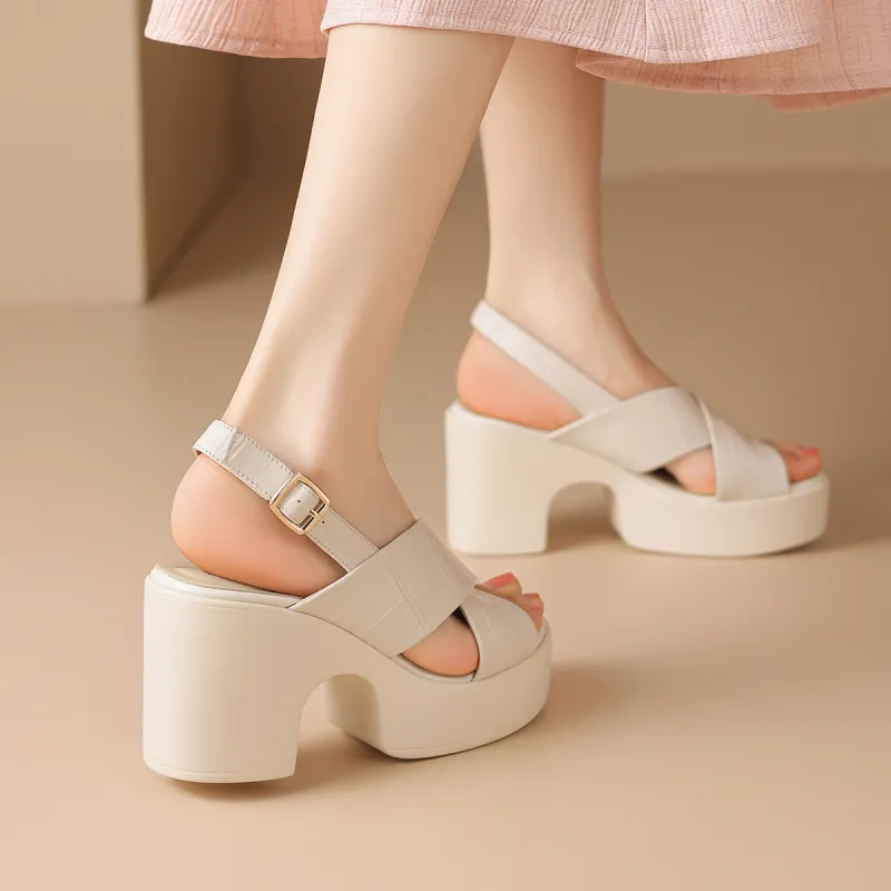 ZHR Chunky Heel High Heels 9cm Women's-4