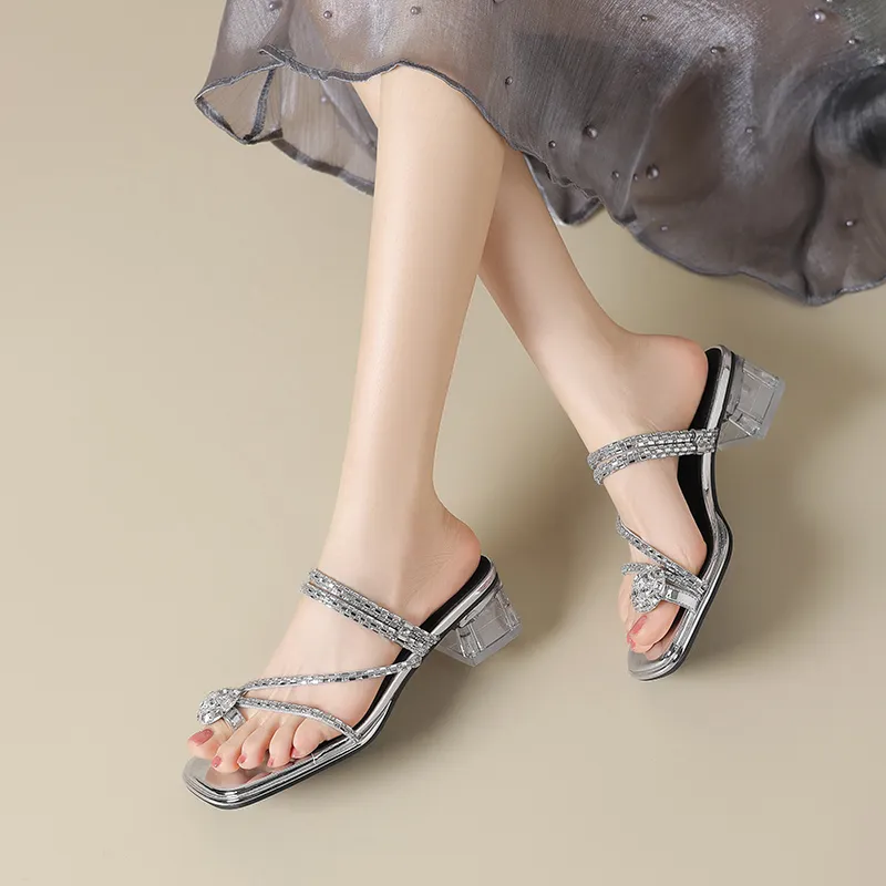 ZHR Rhinestone Quiet Slide Slippers Women's Beige-7