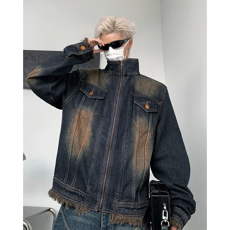 PAINT STAIN Denim Jacket Unisex Blue-14