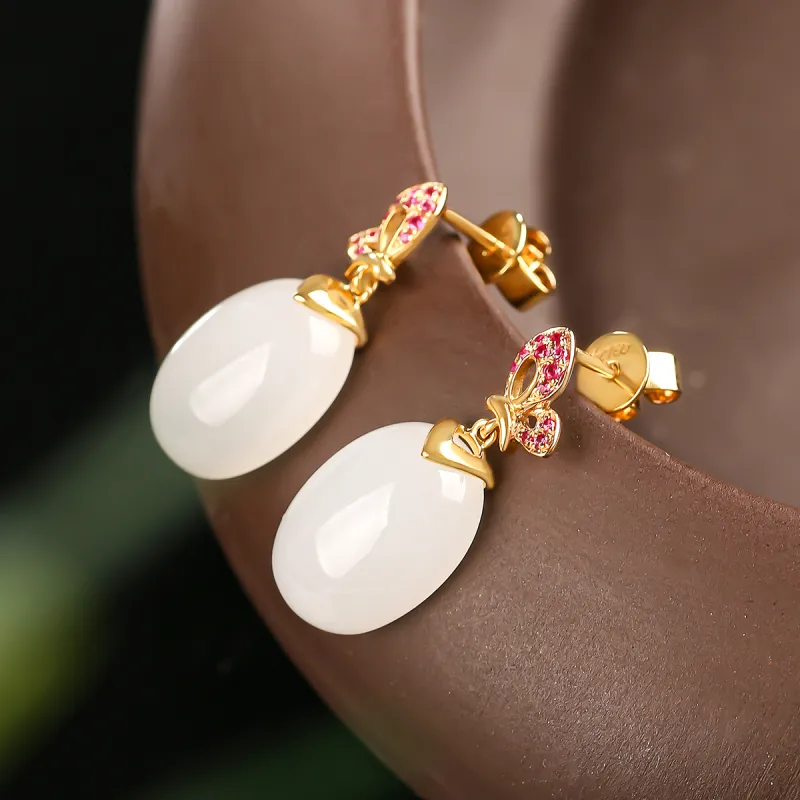 TAMINA Earrings White Jade Women's-3