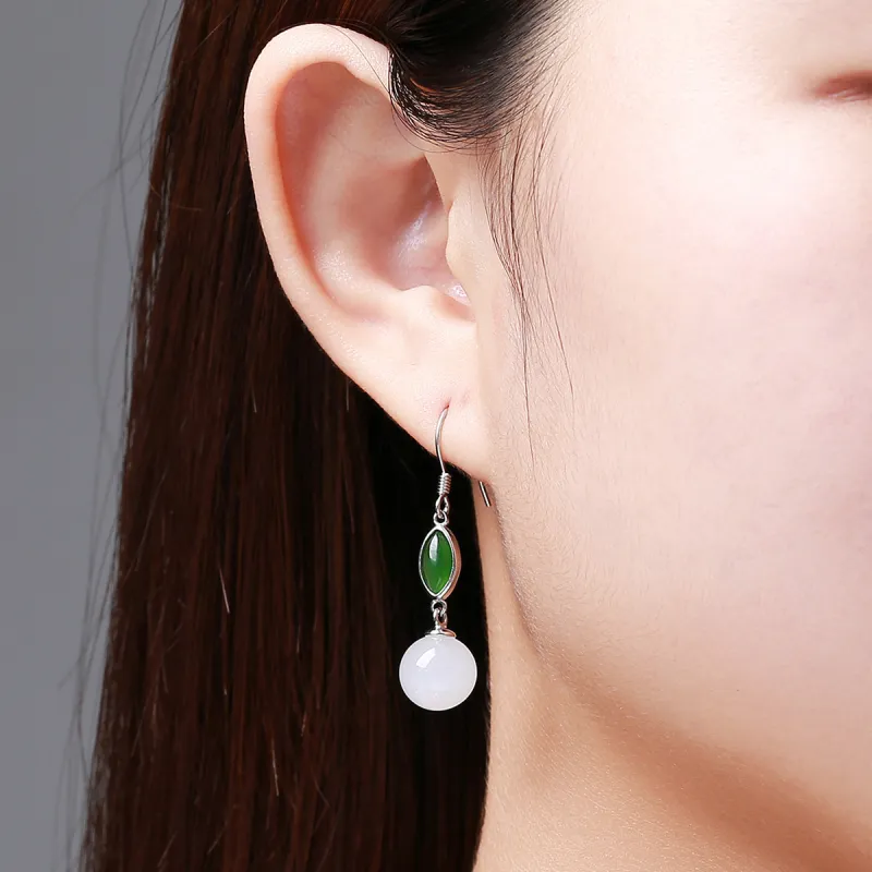 TAMINA Earrings White Jade Women's-3