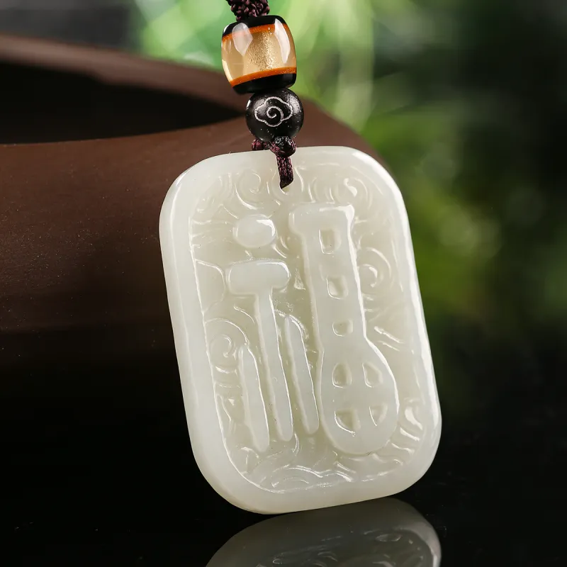 TAMINA Hetian Jade Pendants Pale Greenish White Jade Unisex-3