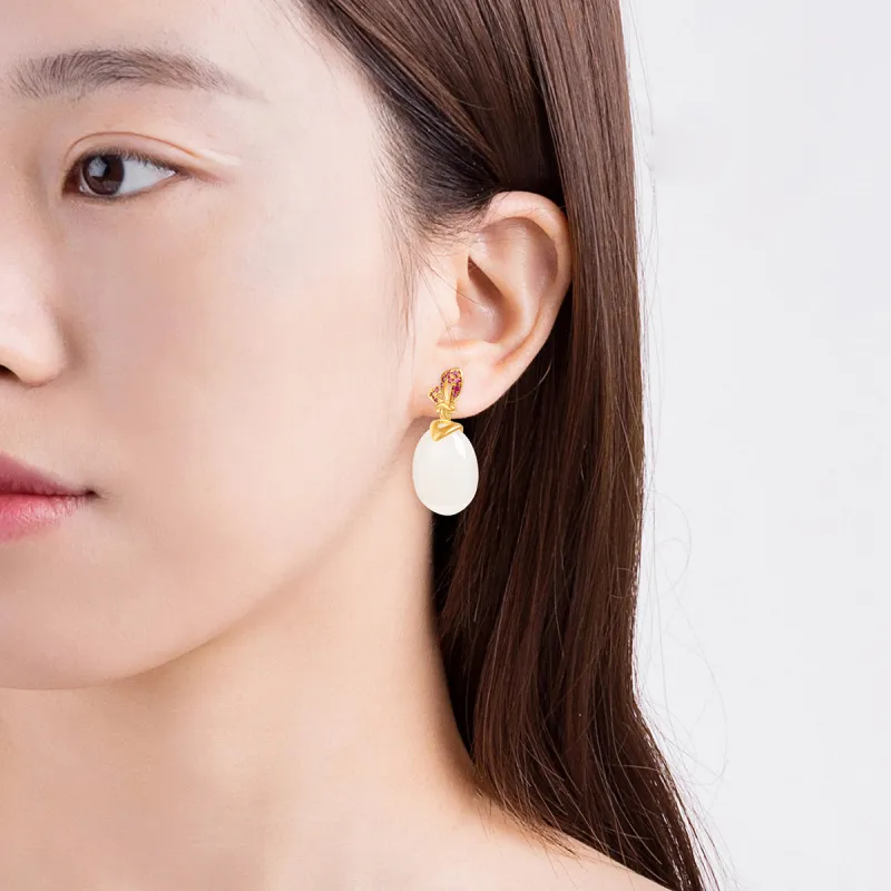 TAMINA Earrings White Jade Women's-4
