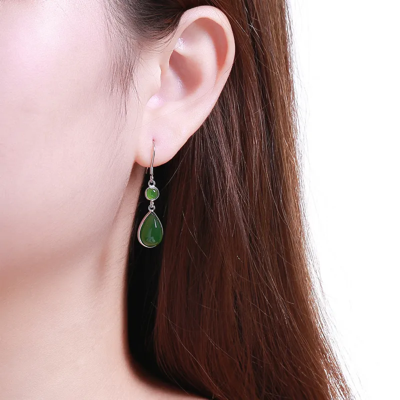 TAMINA 925 Sterling Silver Hetian Jade Earrings Women's Jasper-1