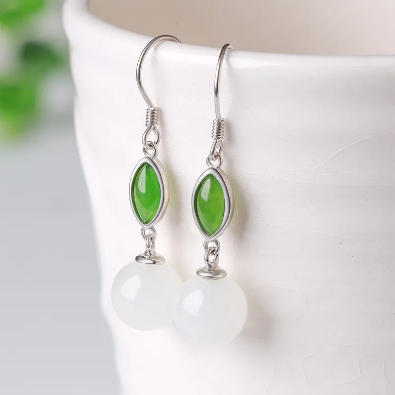 TAMINA Earrings White Jade Women's-2