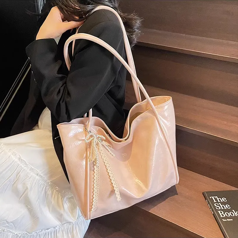 Jade En Plus PU Shoulder Bag Regular Women's Vintage Black/Cream Pink/Ivory White-12