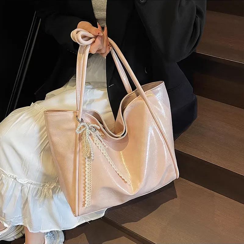 Jade En Plus PU Shoulder Bag Regular Women's Vintage Black/Cream Pink/Ivory White-9
