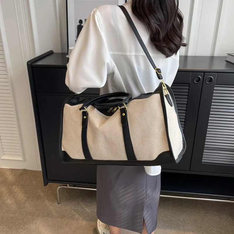 Jade En Plus Canvas Portable Crossbody Travel Bag Unisex Black/Brown-2