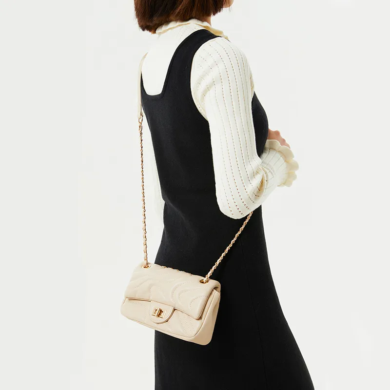 Jade En Plus Niche Texture PU Shoulder Bag, Crossbody Bag Regular Women's White/Apricot/Black-7