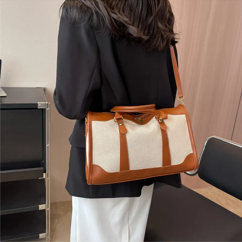 Jade En Plus Canvas Portable Crossbody Travel Bag Unisex Black/Brown-20