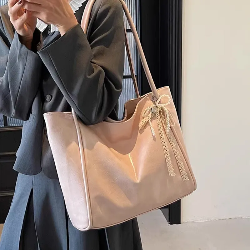 Jade En Plus PU Shoulder Bag Regular Women's Vintage Black/Cream Pink/Ivory White-13