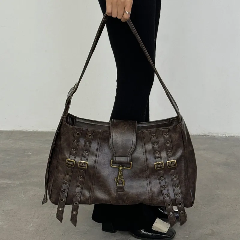 Jade En Plus PU Shoulder Bag Regular Large Size Women's Brown/Black-11