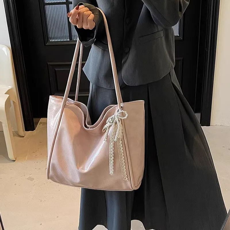 Jade En Plus PU Shoulder Bag Regular Women's Vintage Black/Cream Pink/Ivory White-10