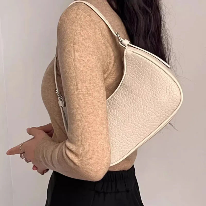 Jade En Plus PU One Shoulder Handbag, Crossbody Bag Regular Women's Elegant White/Relaxed Black-4
