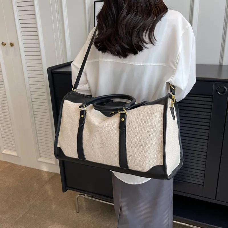 Jade En Plus Canvas Portable Crossbody Travel Bag Unisex Black/Brown-1