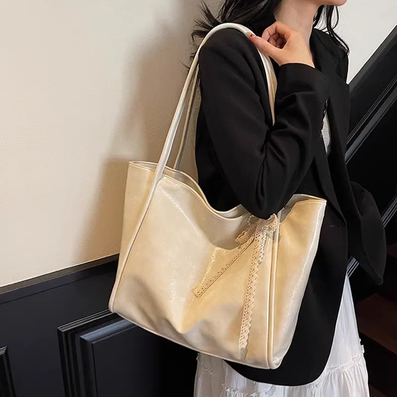 Jade En Plus PU Shoulder Bag Regular Women's Vintage Black/Cream Pink/Ivory White-17
