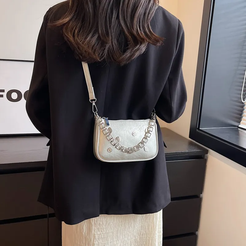 Jade En Plus Premium PU Handbag, Shoulder Bag, Crossbody Bag Regular Women's Black/White/Silver-16