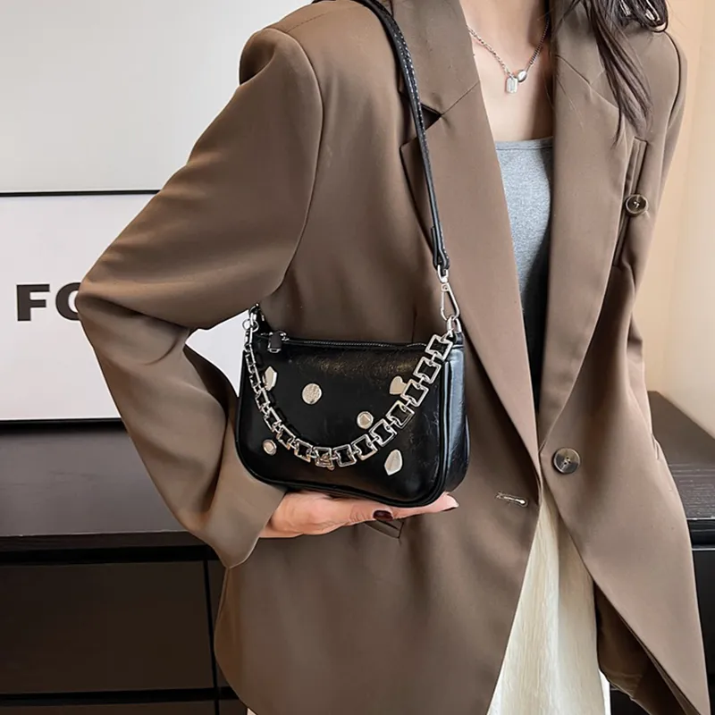 Jade En Plus Premium PU Handbag, Shoulder Bag, Crossbody Bag Regular Women's Black/White/Silver-2