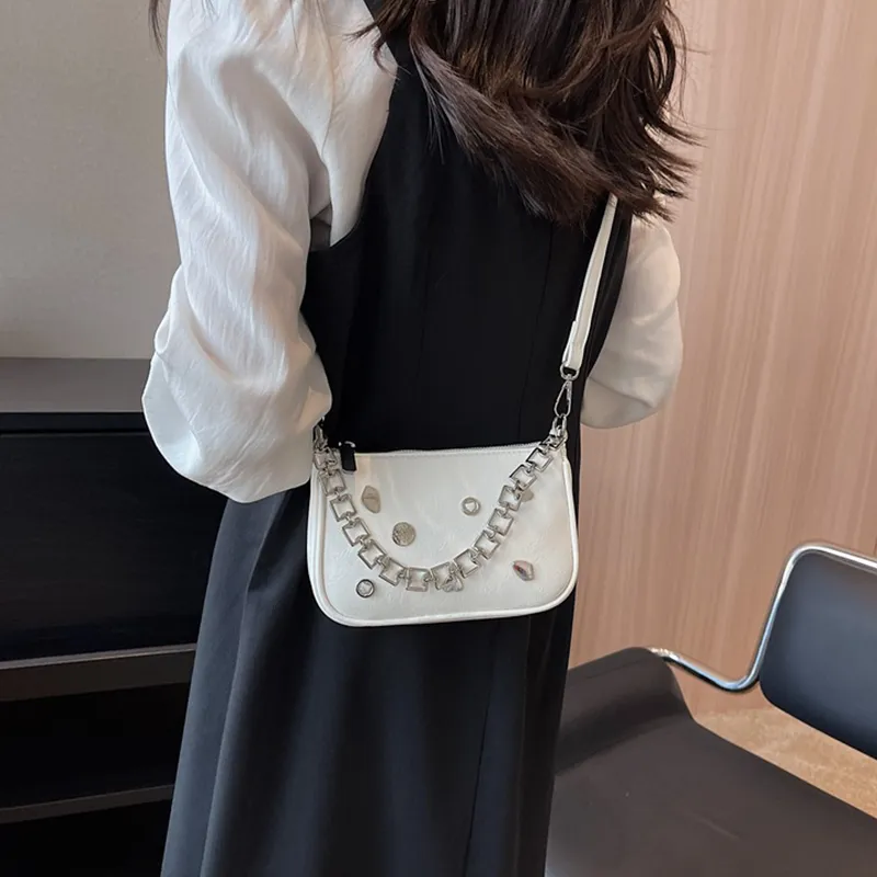 Jade En Plus Premium PU Handbag, Shoulder Bag, Crossbody Bag Regular Women's Black/White/Silver-9