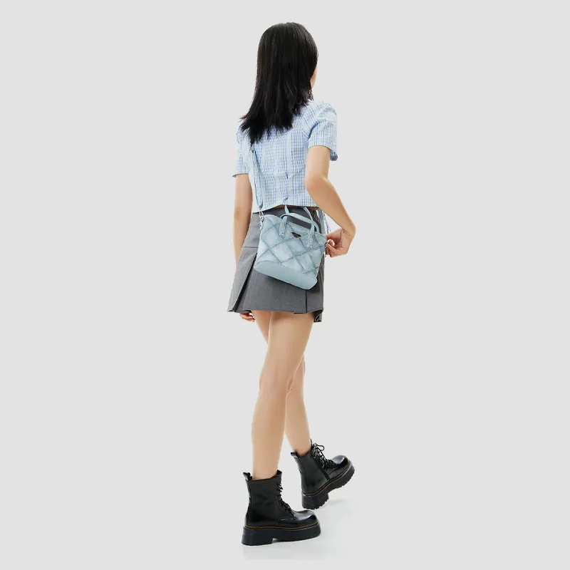 Jade En Plus Textured PU Shoulder Bag Regular Women's Pink/Denim Blue-10
