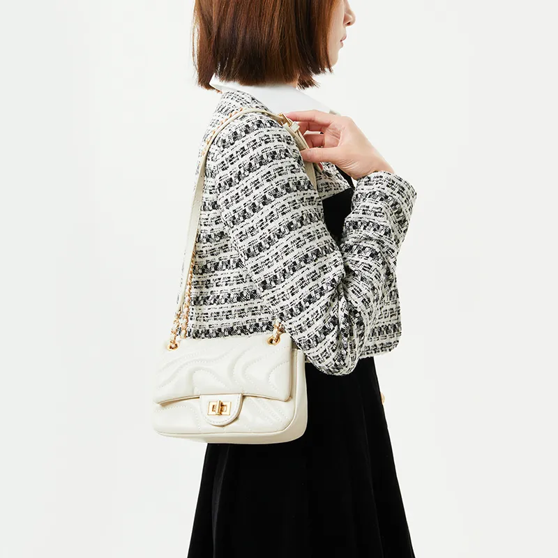 Jade En Plus Niche Texture PU Shoulder Bag, Crossbody Bag Regular Women's White/Apricot/Black-2