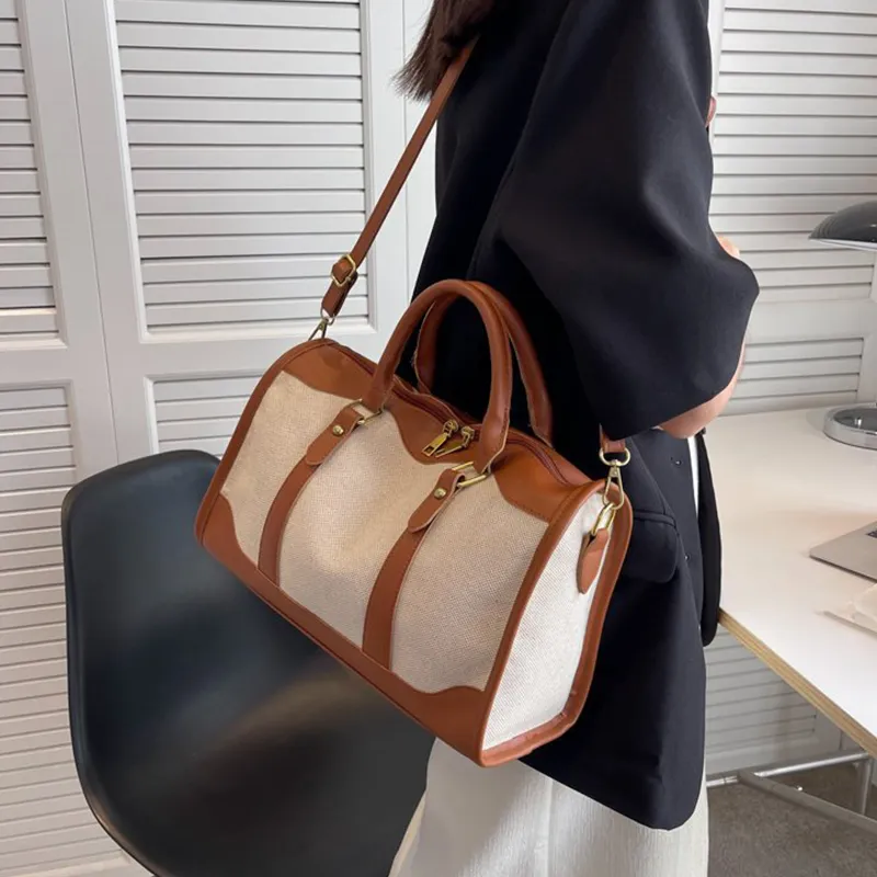 Jade En Plus Canvas Portable Crossbody Travel Bag Unisex Black/Brown-12