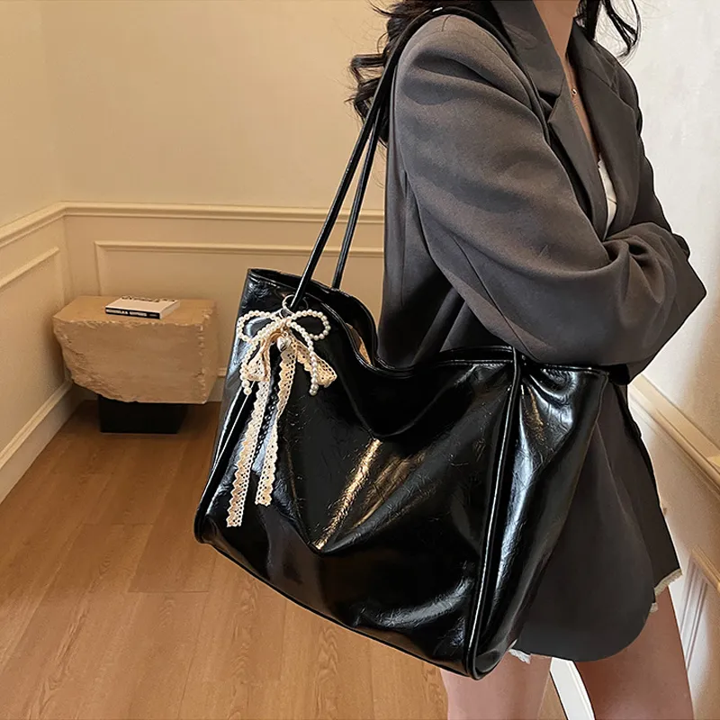 Jade En Plus PU Shoulder Bag Regular Women's Vintage Black/Cream Pink/Ivory White-2