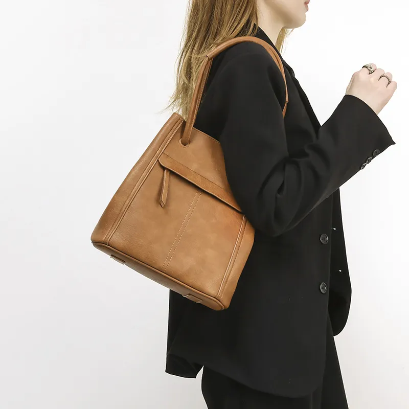 Jade En Plus Microfiber Leather Combo Bag, Handbag, Shoulder Bag Regular Large Size Unisex Light Coffee/Brown-10