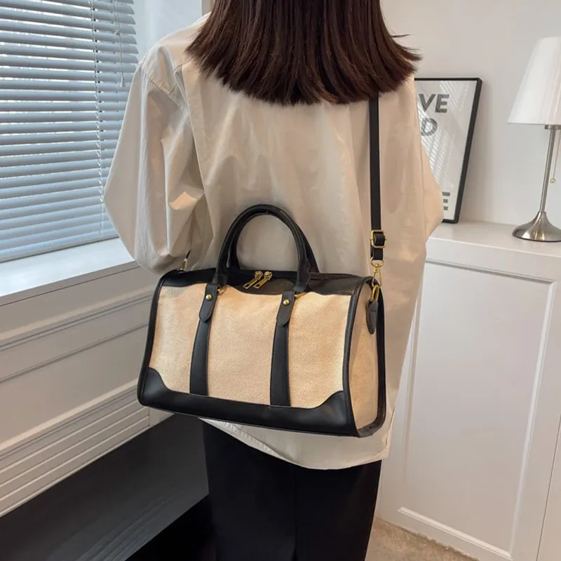 Jade En Plus Canvas Portable Crossbody Travel Bag Unisex Black/Brown-9