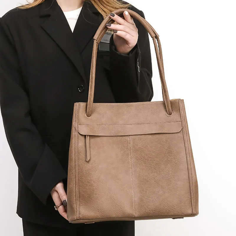 Jade En Plus Microfiber Leather Combo Bag, Handbag, Shoulder Bag Regular Large Size Unisex Light Coffee/Brown-7