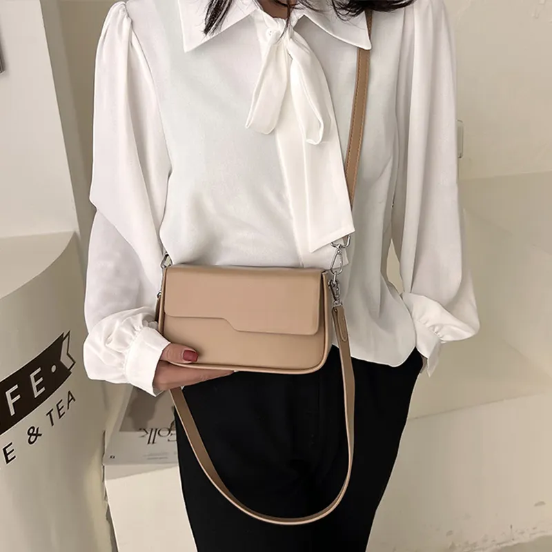 Jade En Plus PU Baguette Bag Small Square Bag Shoulder Bag Crossbody Bag Regular Women's Black/White/Khaki/Ecru/Green-4