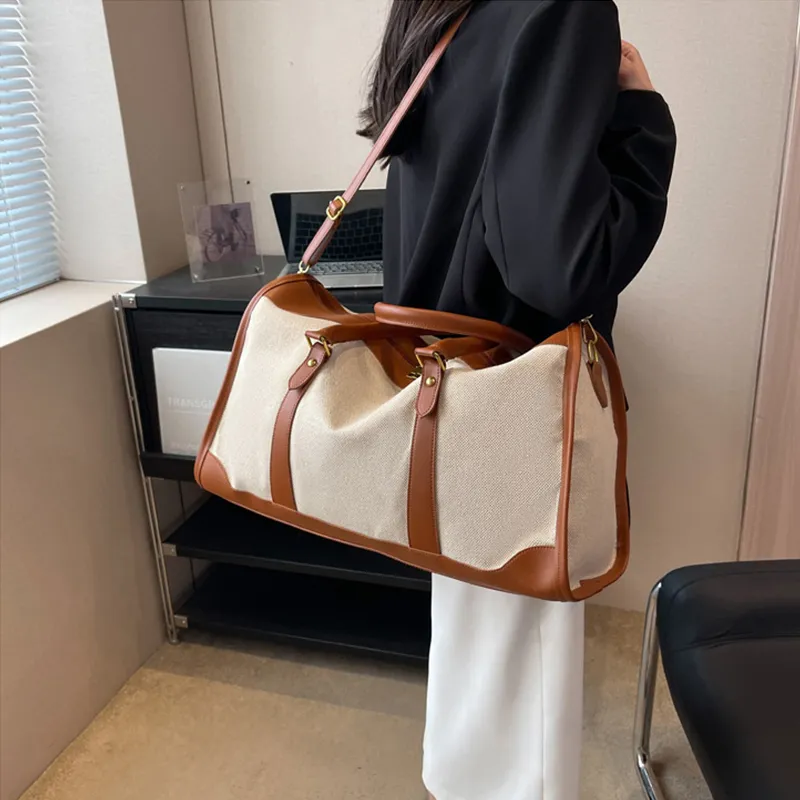Jade En Plus Canvas Portable Crossbody Travel Bag Unisex Black/Brown-13