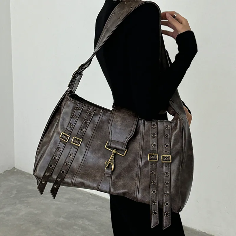 Jade En Plus PU Shoulder Bag Regular Large Size Women's Brown/Black-12