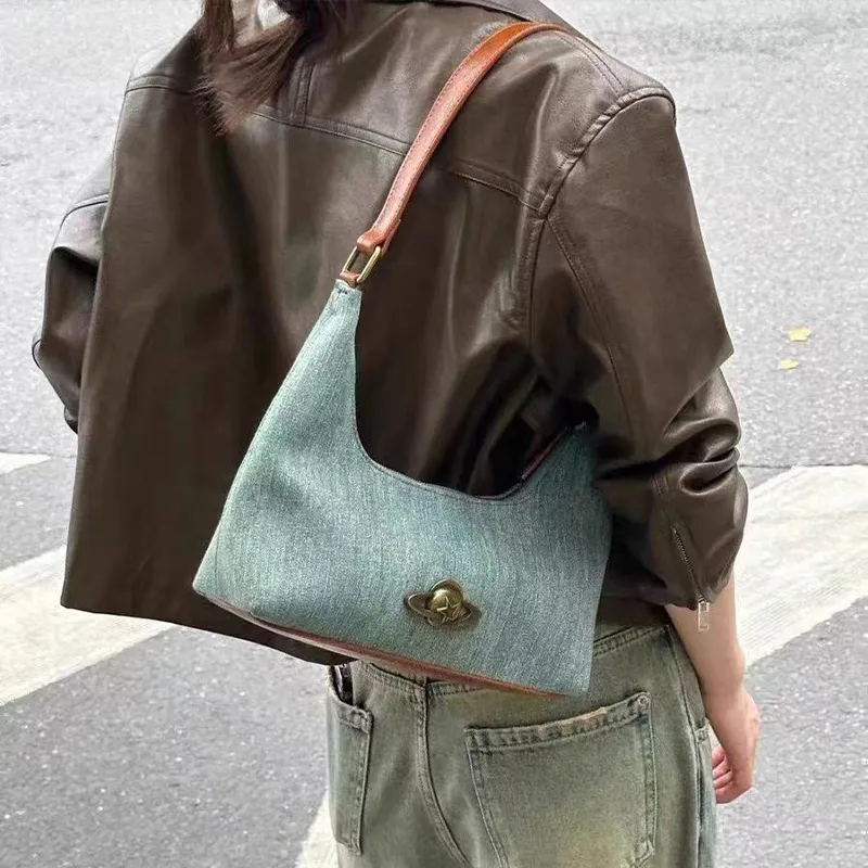 Jade En Plus Denim Shoulder Bag Regular Women's Blue/Brown-5