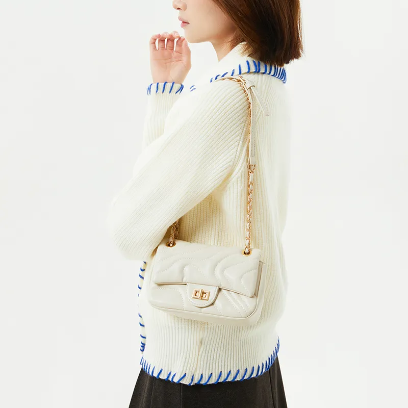 Jade En Plus Niche Texture PU Shoulder Bag, Crossbody Bag Regular Women's White/Apricot/Black-3