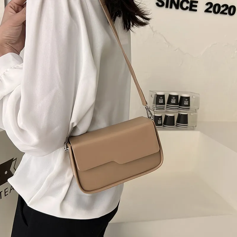 Jade En Plus PU Baguette Bag Small Square Bag Shoulder Bag Crossbody Bag Regular Women's Black/White/Khaki/Ecru/Green-3