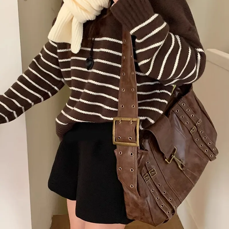 Jade En Plus PU Shoulder Bag Regular Large Size Women's Brown/Black-6