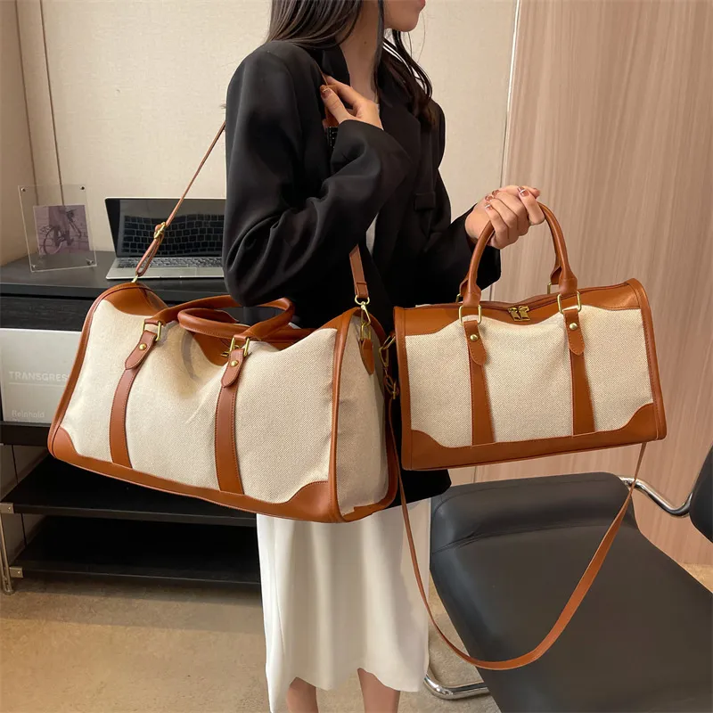 Jade En Plus Canvas Portable Crossbody Travel Bag Unisex Black/Brown-18
