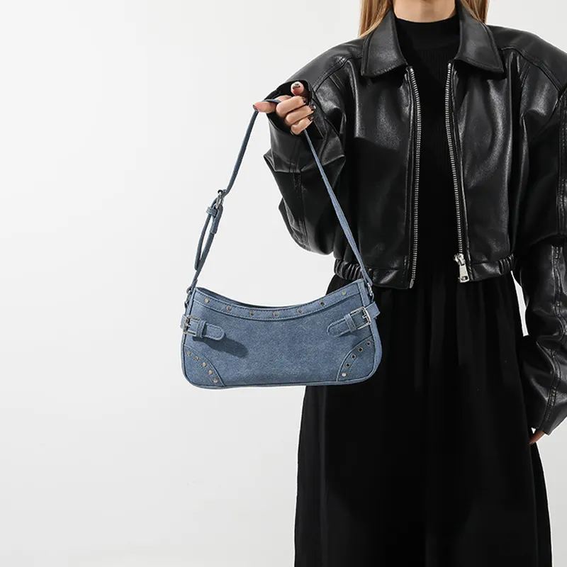 Jade En Plus PU Shoulder Bag Handbag Regular Women's Black/Ecru/Light Blue/Dark Blue-4